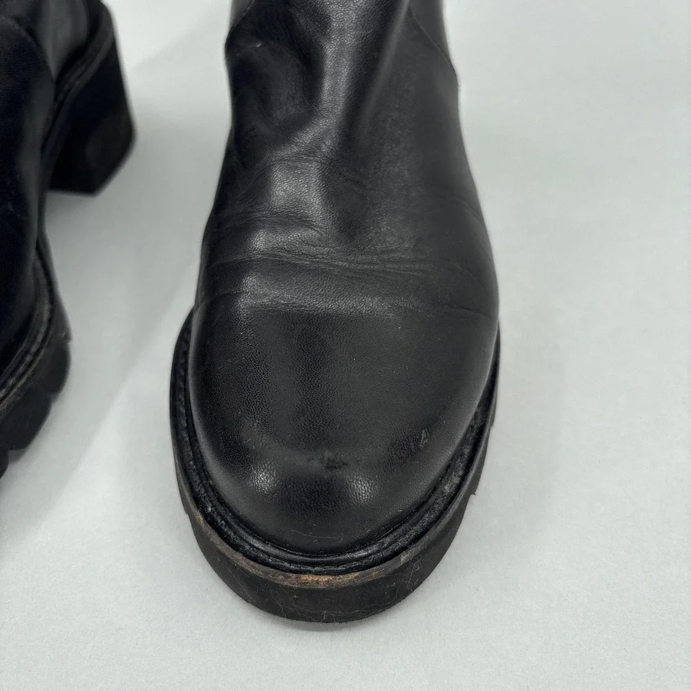 Stuart Weitzman Boots Womens Size 8.5 Black Lamb Leather Over Knee Block Heel